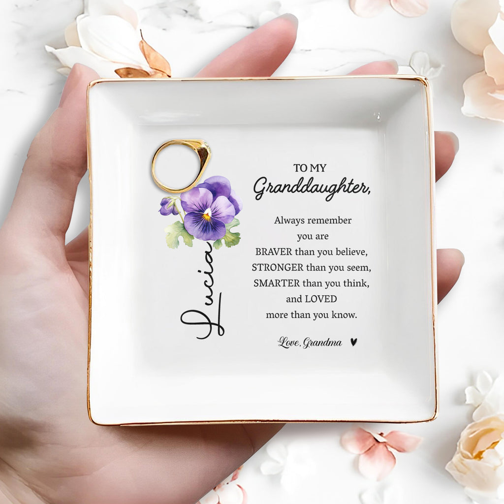 Always Remember You Are Braver - Personalized Custom Jewelry Dish - Gift For Granddaughters - 2