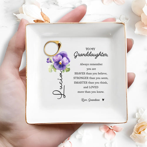 Always Remember You Are Braver - Personalized Custom Jewelry Dish - Gift For Granddaughters - 2