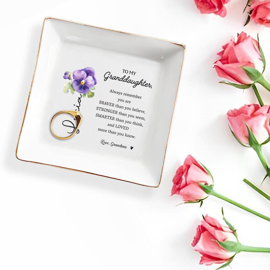 Always Remember You Are Braver - Personalized Custom Jewelry Dish - Gift For Granddaughters - 3