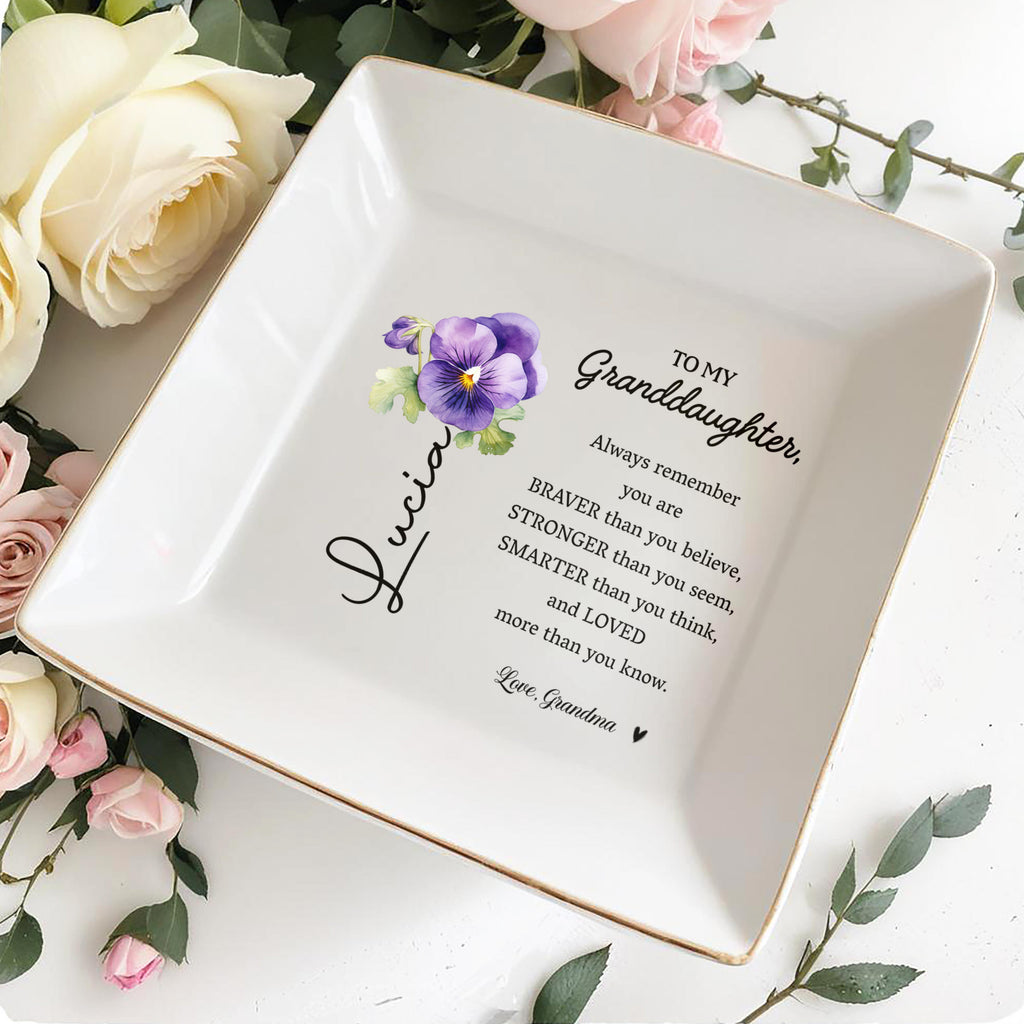 Always Remember You Are Braver - Personalized Custom Jewelry Dish - Gift For Granddaughters - 4