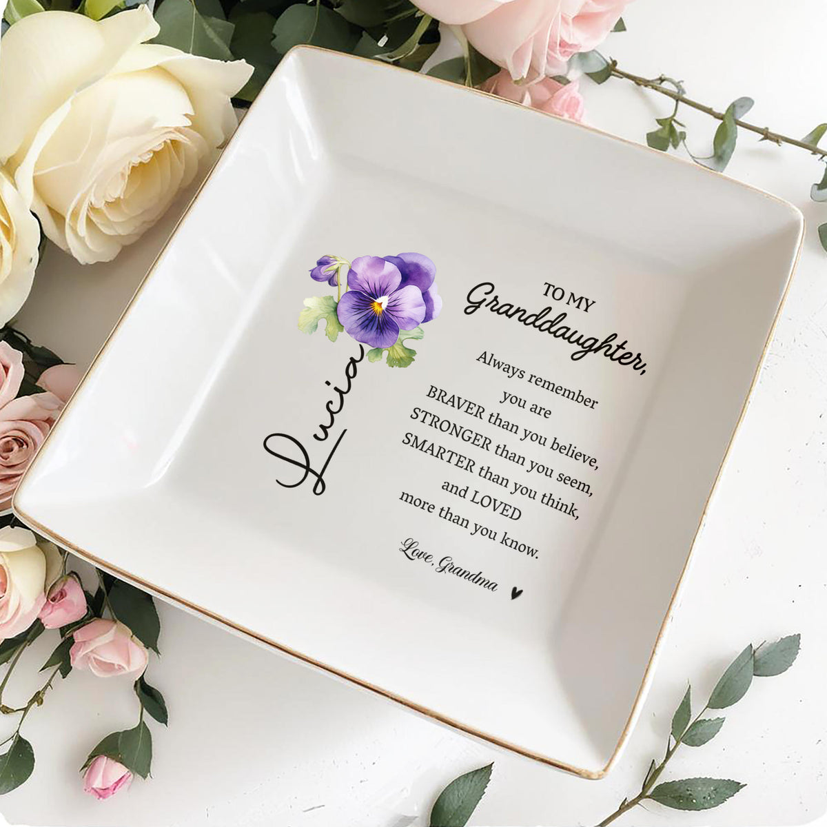 Always Remember You Are Braver - Personalized Custom Jewelry Dish - Gift For Granddaughters - 4