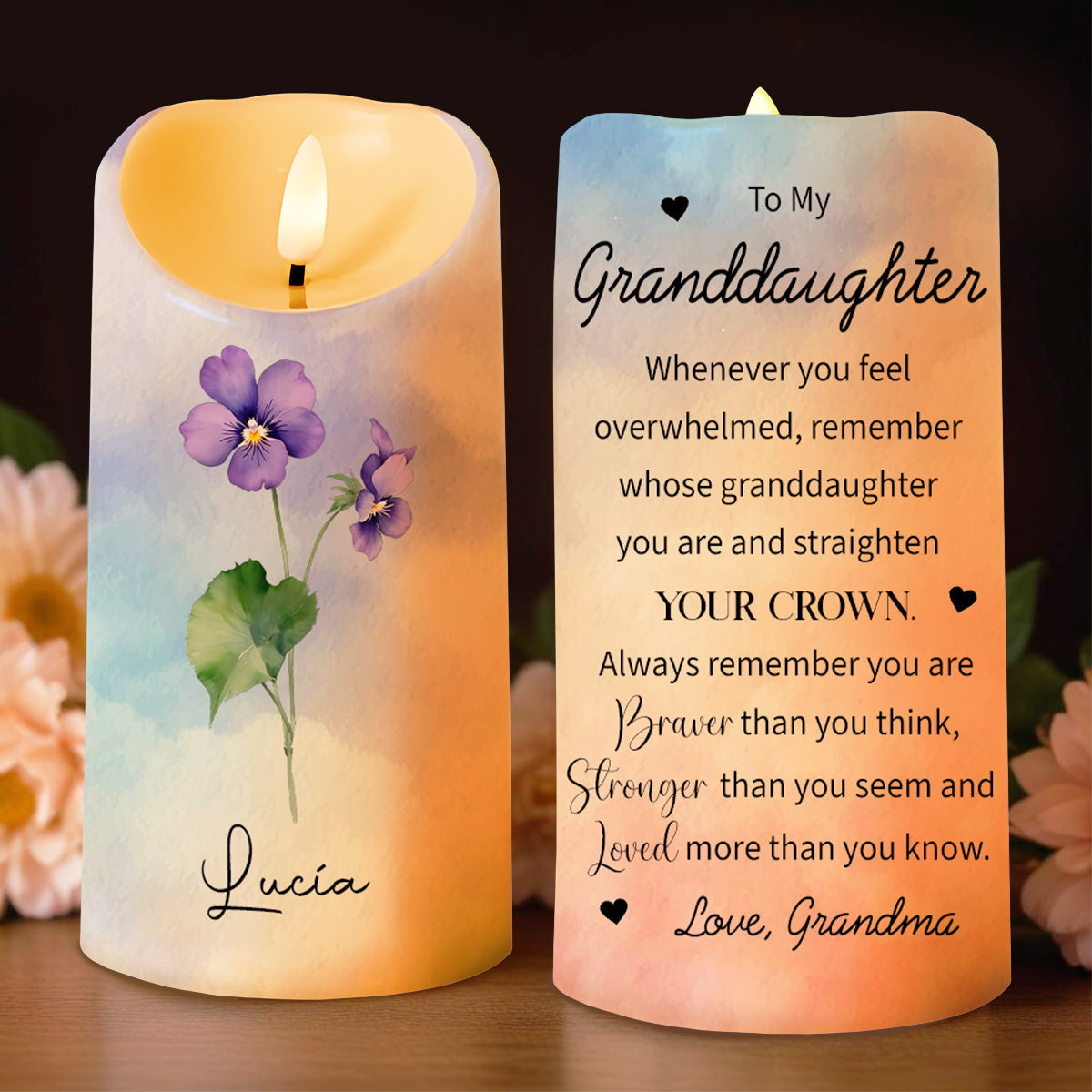 Straighten Your Crown - Granddaughter Personalized Custom LED Candle - Gift For Family - 1