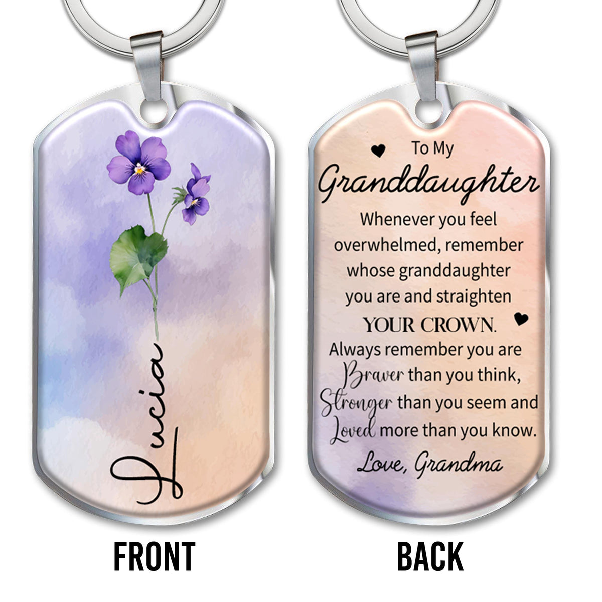 Straighten Your Crown - Inspirational Personalized Custom Keychain - Gift For Granddaughters - 1