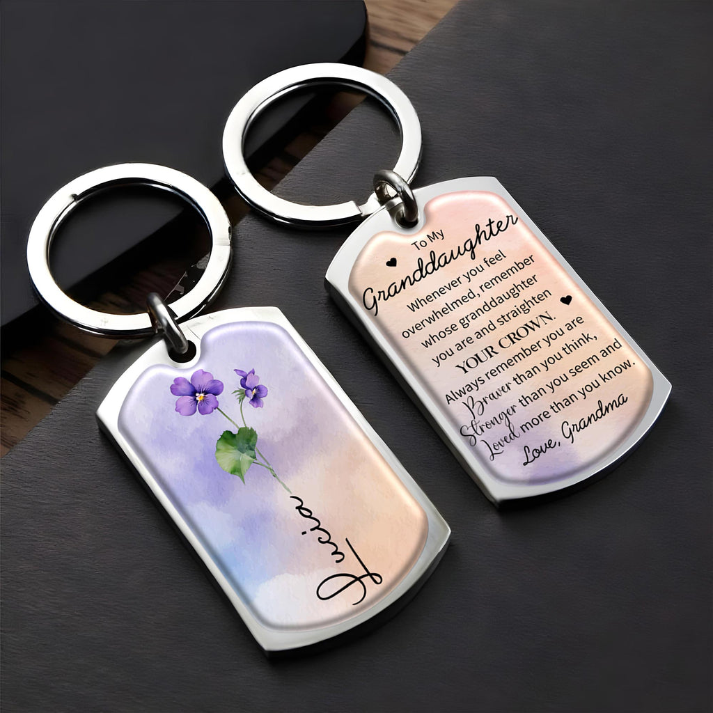 Straighten Your Crown - Inspirational Personalized Custom Keychain - Gift For Granddaughters - 3