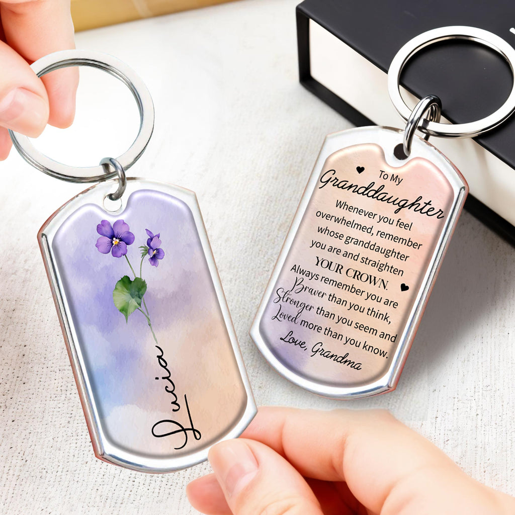 Straighten Your Crown - Inspirational Personalized Custom Keychain - Gift For Granddaughters - 2