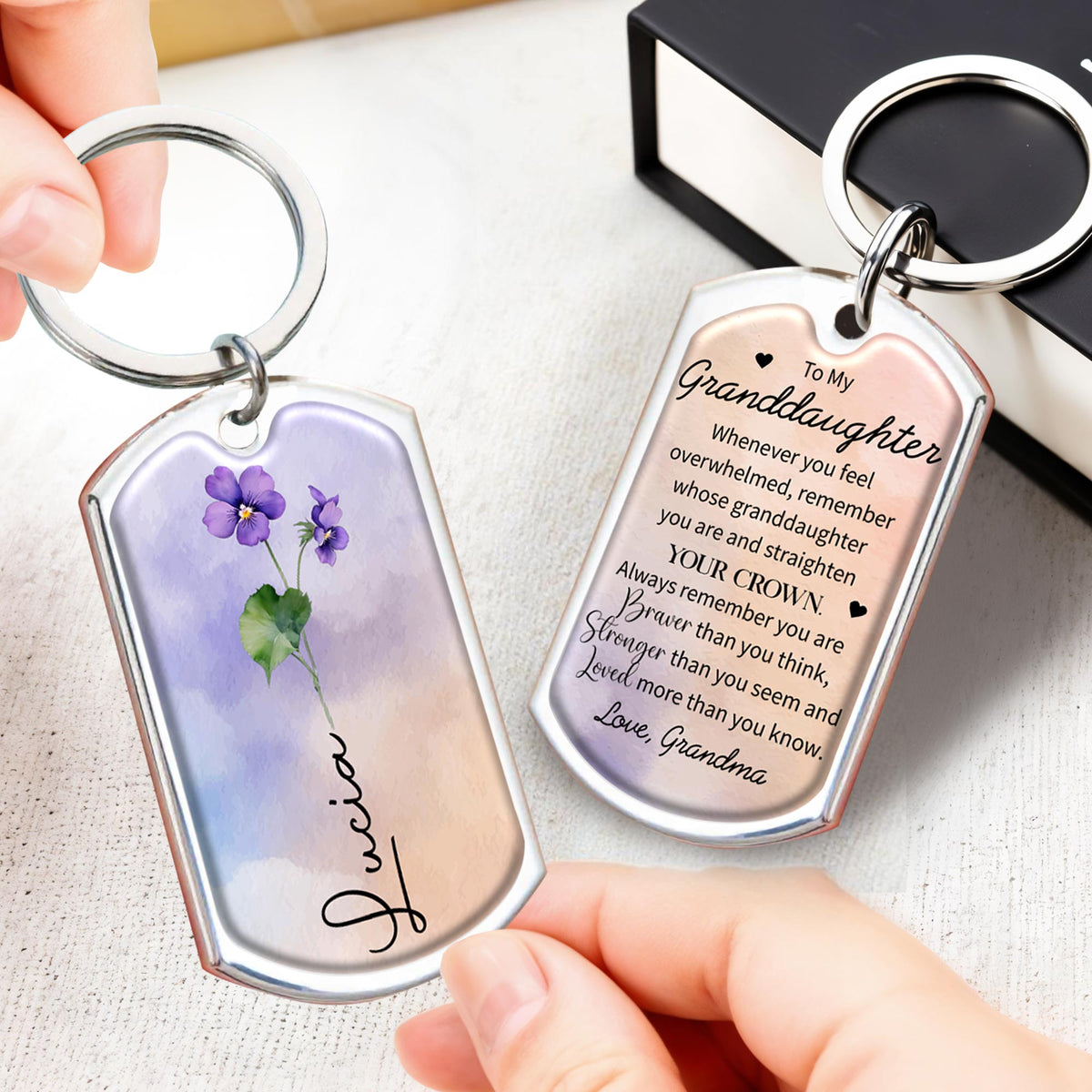 Straighten Your Crown - Inspirational Personalized Custom Keychain - Gift For Granddaughters - 2