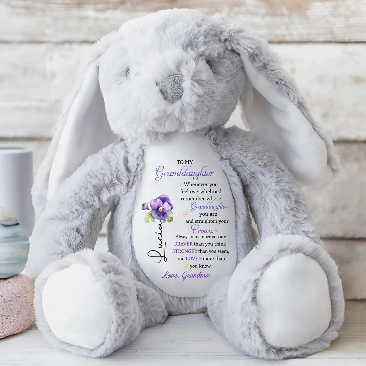 Personalized "To My Granddaughter" Stuffed Bunny - Custom Plush Toy Rabbit with Comfort Message - Cute Keepsake Gift for Granddaughters - 6
