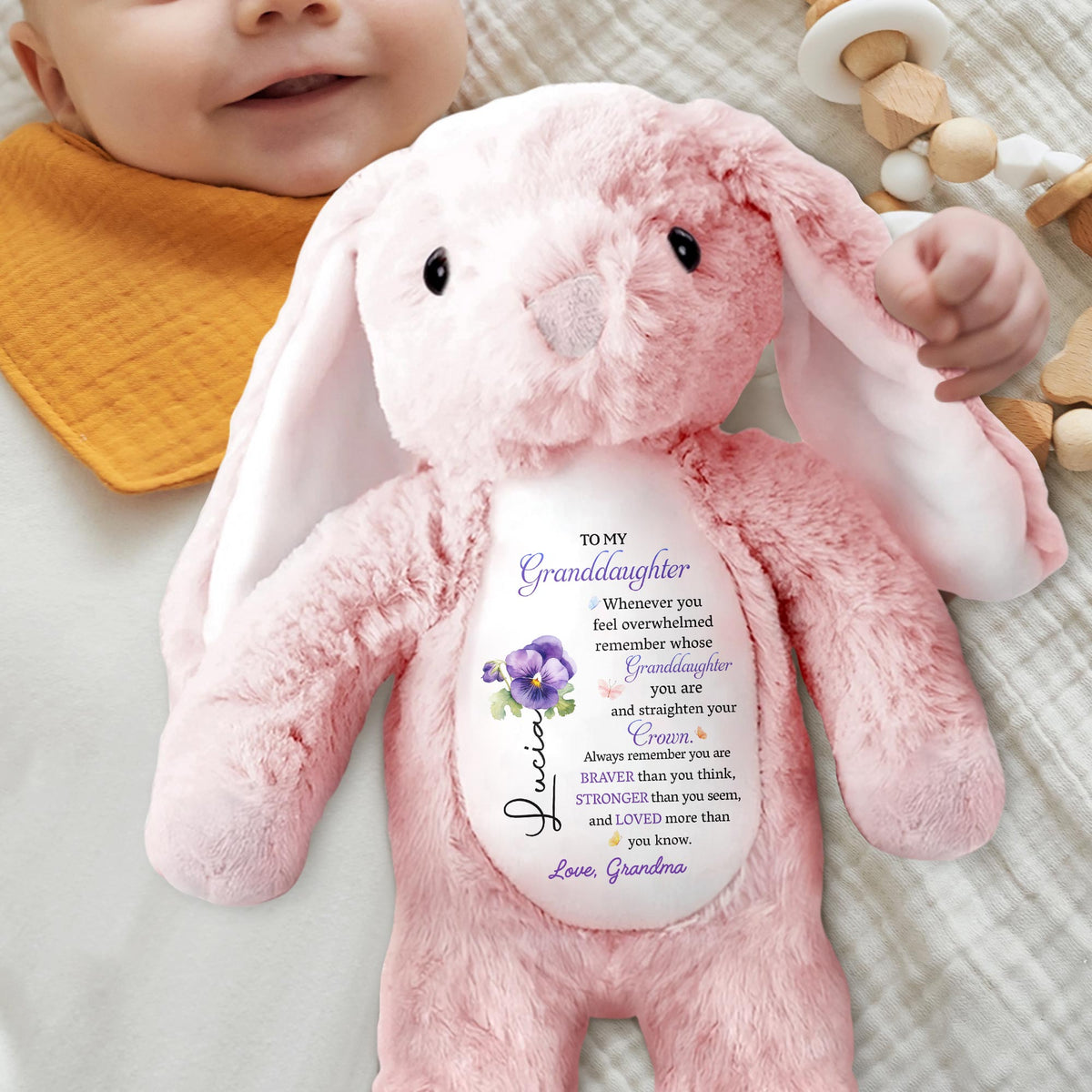 Personalized "To My Granddaughter" Stuffed Bunny - Custom Plush Toy Rabbit with Comfort Message - Cute Keepsake Gift for Granddaughters - 7