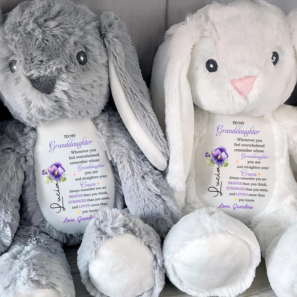Personalized "To My Granddaughter" Stuffed Bunny - Custom Plush Toy Rabbit with Comfort Message - Cute Keepsake Gift for Granddaughters - 8