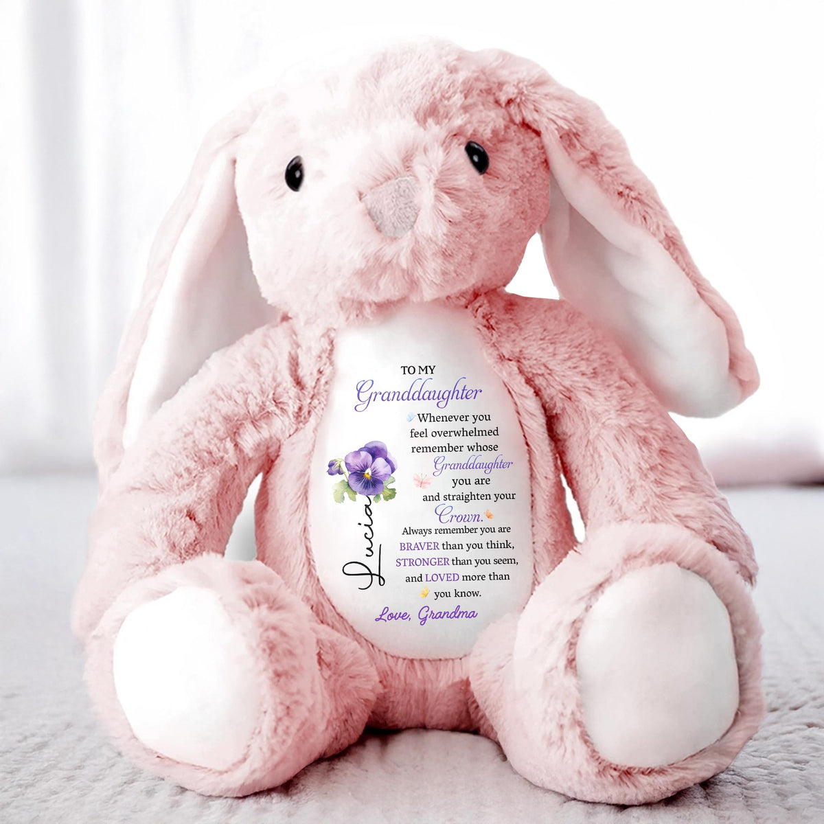 Personalized "To My Granddaughter" Stuffed Bunny - Custom Plush Toy Rabbit with Comfort Message - Cute Keepsake Gift for Granddaughters - 1