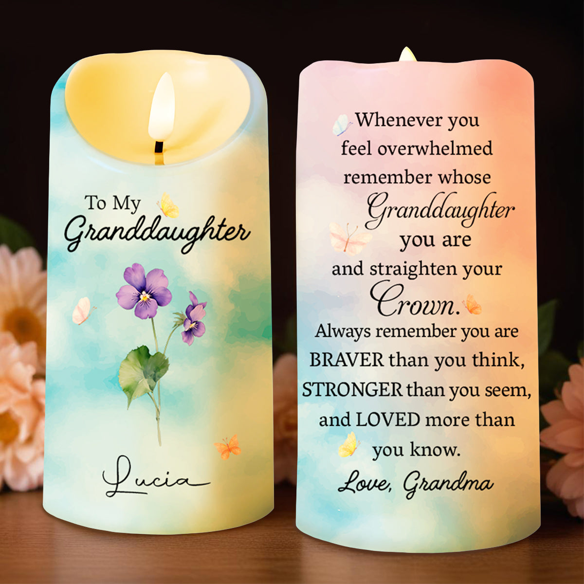 Custom "To My Granddaughter" LED Candle - Personalized Flameless Acrylic Night Light - Christmas, Graduation Keepsake Gift for Girls - 1