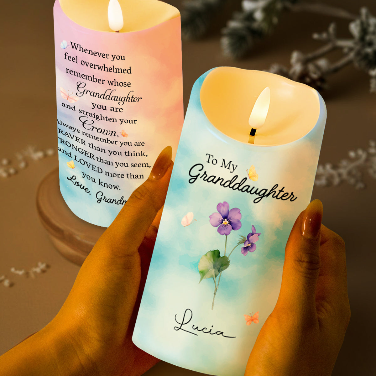 Custom "To My Granddaughter" LED Candle - Personalized Flameless Acrylic Night Light - Christmas, Graduation Keepsake Gift for Girls - 2