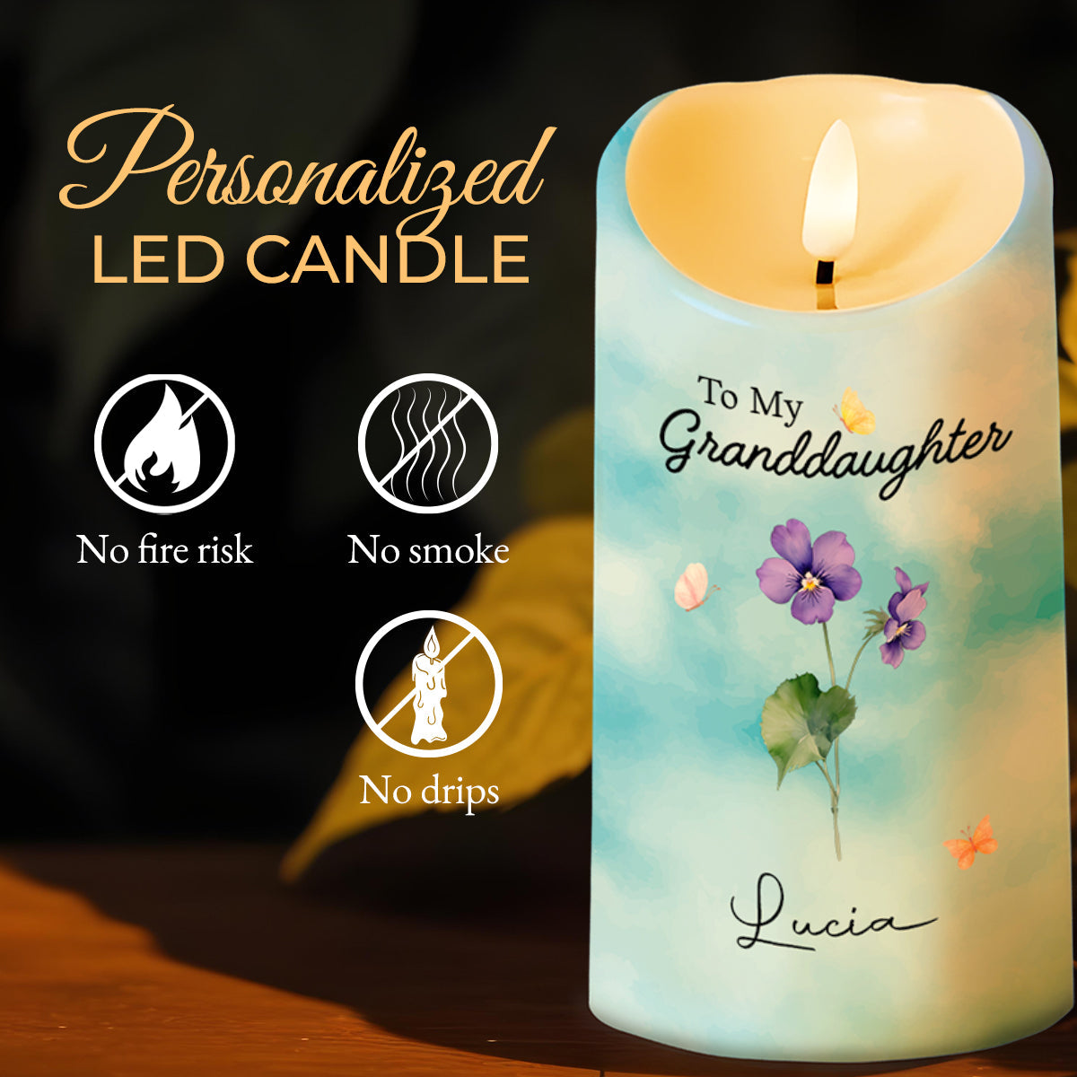 Custom "To My Granddaughter" LED Candle - Personalized Flameless Acrylic Night Light - Christmas, Graduation Keepsake Gift for Girls - 4