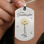 To My Granddaughter Love You Forever Flower Necklace,Personalized Custom Dog Tag Necklace,Gift For Granddaughters - 3