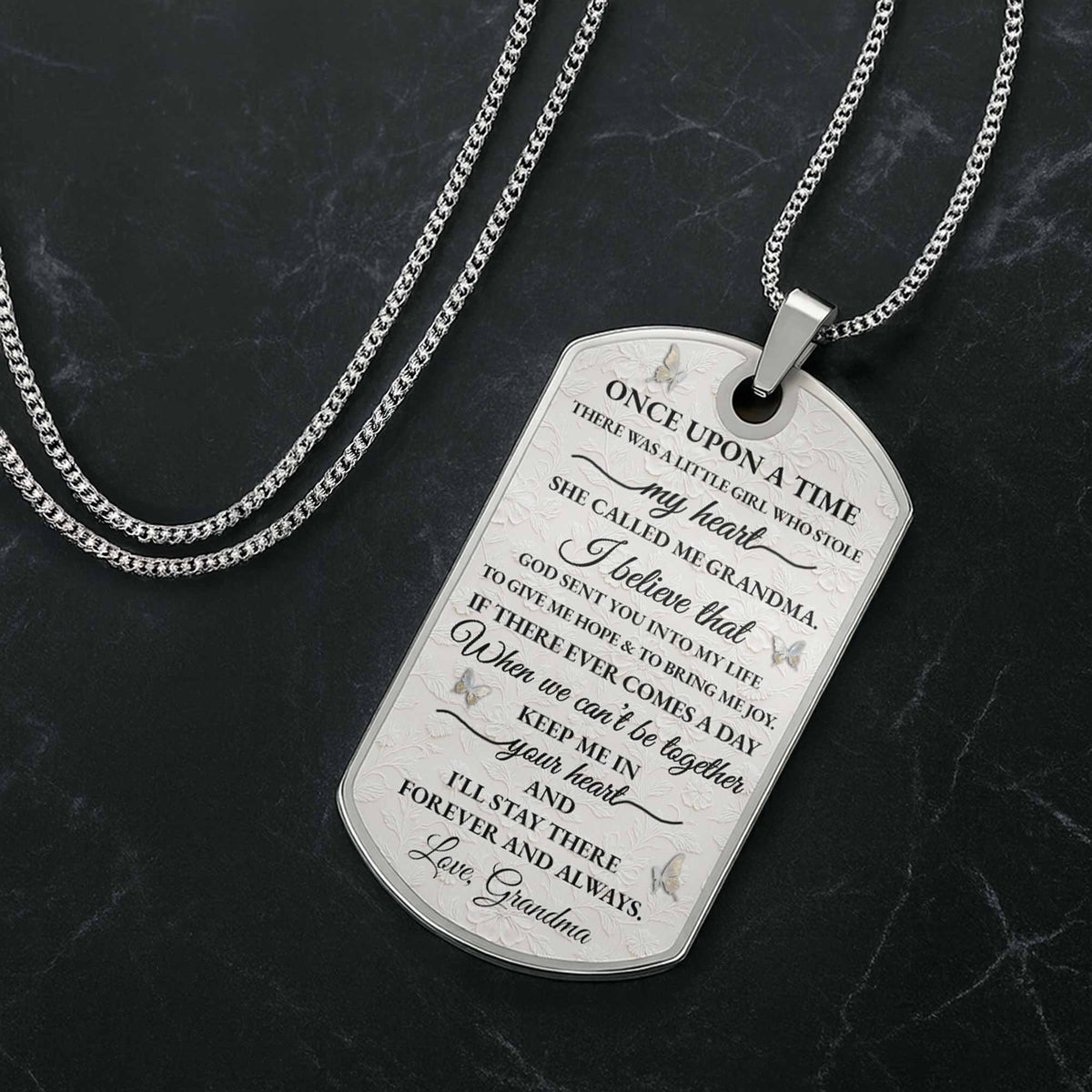To My Granddaughter Love You Forever Flower Necklace,Personalized Custom Dog Tag Necklace,Gift For Granddaughters - 6
