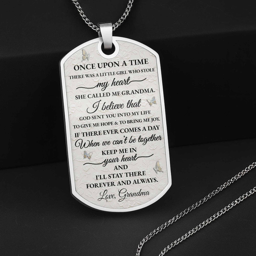 To My Granddaughter Love You Forever Flower Necklace,Personalized Custom Dog Tag Necklace,Gift For Granddaughters - 8