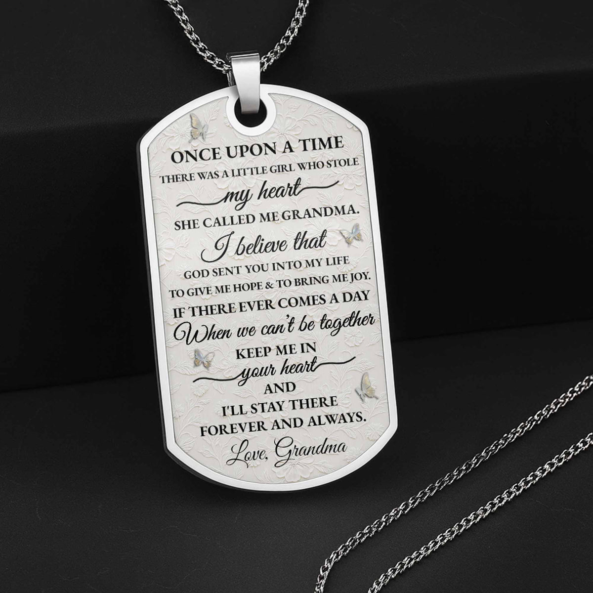 To My Granddaughter Love You Forever Flower Necklace,Personalized Custom Dog Tag Necklace,Gift For Granddaughters - 8