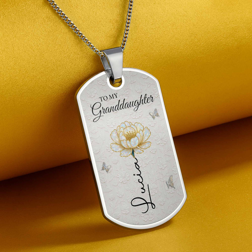 To My Granddaughter Love You Forever Flower Necklace,Personalized Custom Dog Tag Necklace,Gift For Granddaughters - 9