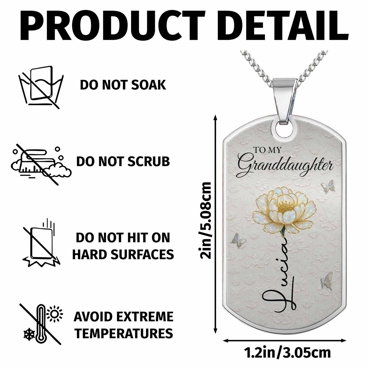 To My Granddaughter Love You Forever Flower Necklace,Personalized Custom Dog Tag Necklace,Gift For Granddaughters - 4