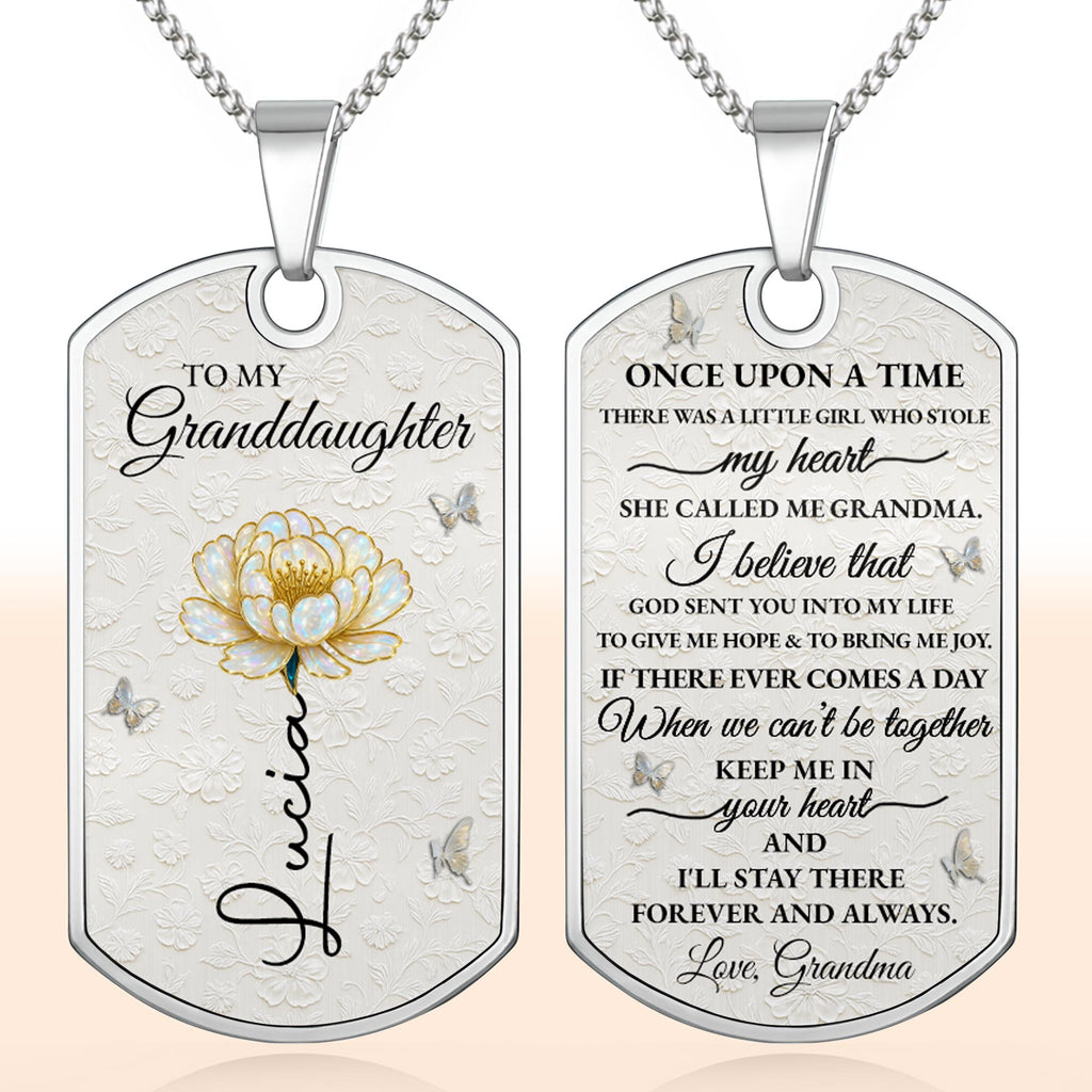 To My Granddaughter Love You Forever Flower Necklace,Personalized Custom Dog Tag Necklace,Gift For Granddaughters - 5
