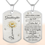 To My Granddaughter Love You Forever Flower Necklace,Personalized Custom Dog Tag Necklace,Gift For Granddaughters - 5