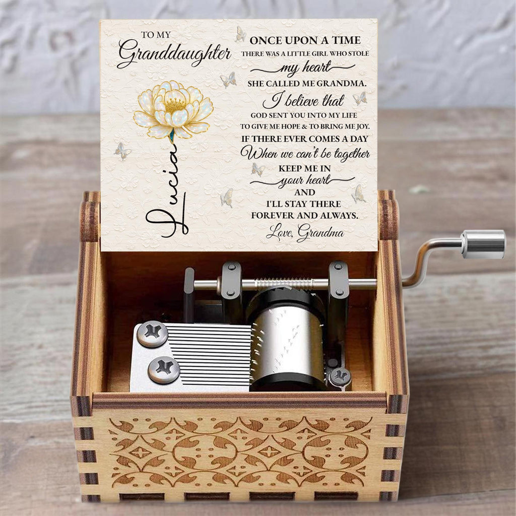 Custom "To My Granddaughter" Wooden Music Box - Personalized Vintage Keepsake Gift for Granddaughters, Girls - Birthday, Christmas Present - 4