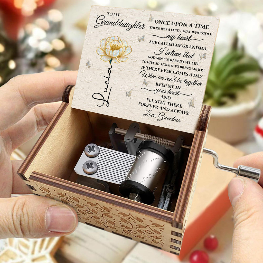 Custom "To My Granddaughter" Wooden Music Box - Personalized Vintage Keepsake Gift for Granddaughters, Girls - Birthday, Christmas Present - 5