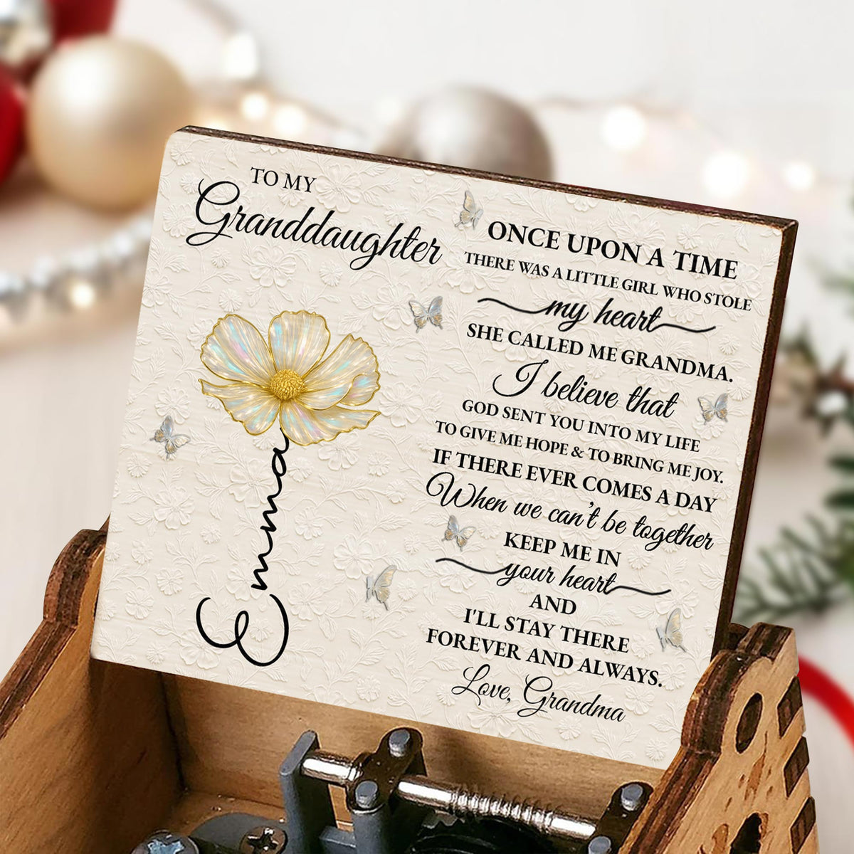 Custom "To My Granddaughter" Wooden Music Box - Personalized Vintage Keepsake Gift for Granddaughters, Girls - Birthday, Christmas Present - 2