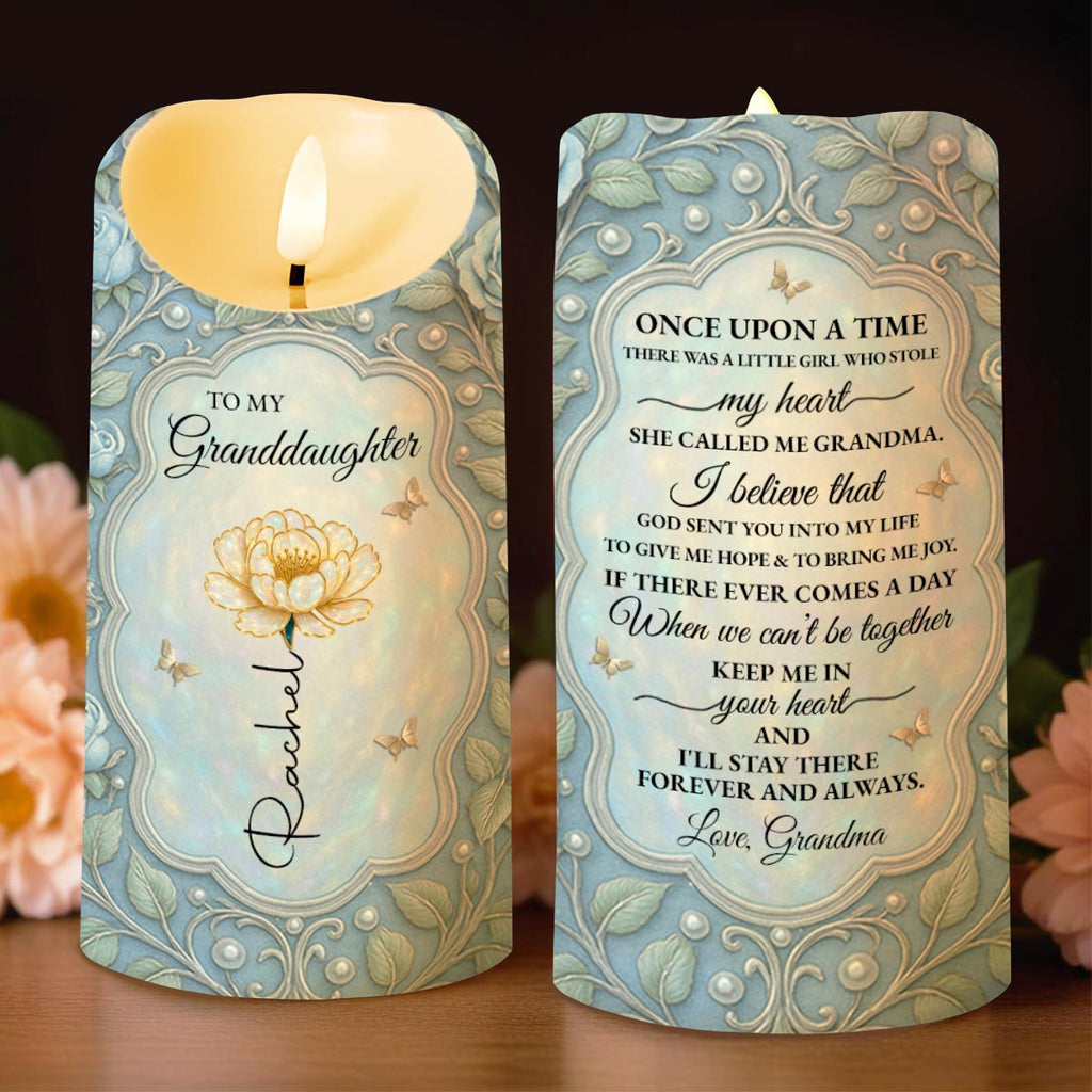 Custom "To My Granddaughter" LED Flameless Candle - Personalized Flower & Butterfly Night Light - Birthday Gift for Granddaughters - 1