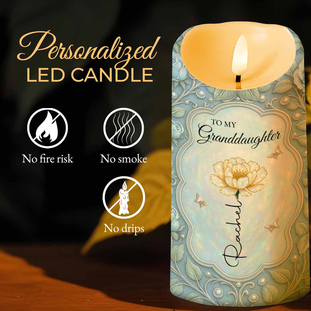 Custom "To My Granddaughter" LED Flameless Candle - Personalized Flower & Butterfly Night Light - Birthday Gift for Granddaughters - 5
