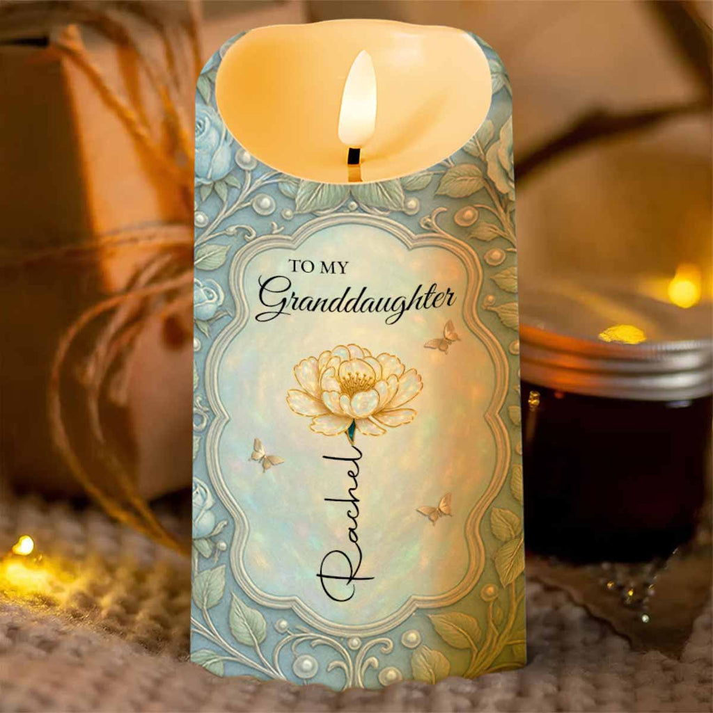 Custom "To My Granddaughter" LED Flameless Candle - Personalized Flower & Butterfly Night Light - Birthday Gift for Granddaughters - 7