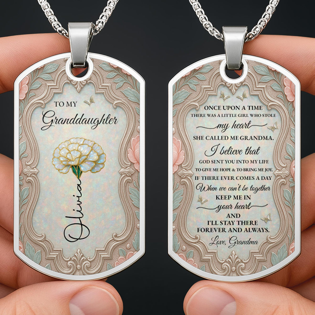 To My Granddaughter Flower Necklace, Dog Tag Necklace, Gift For Her - 1