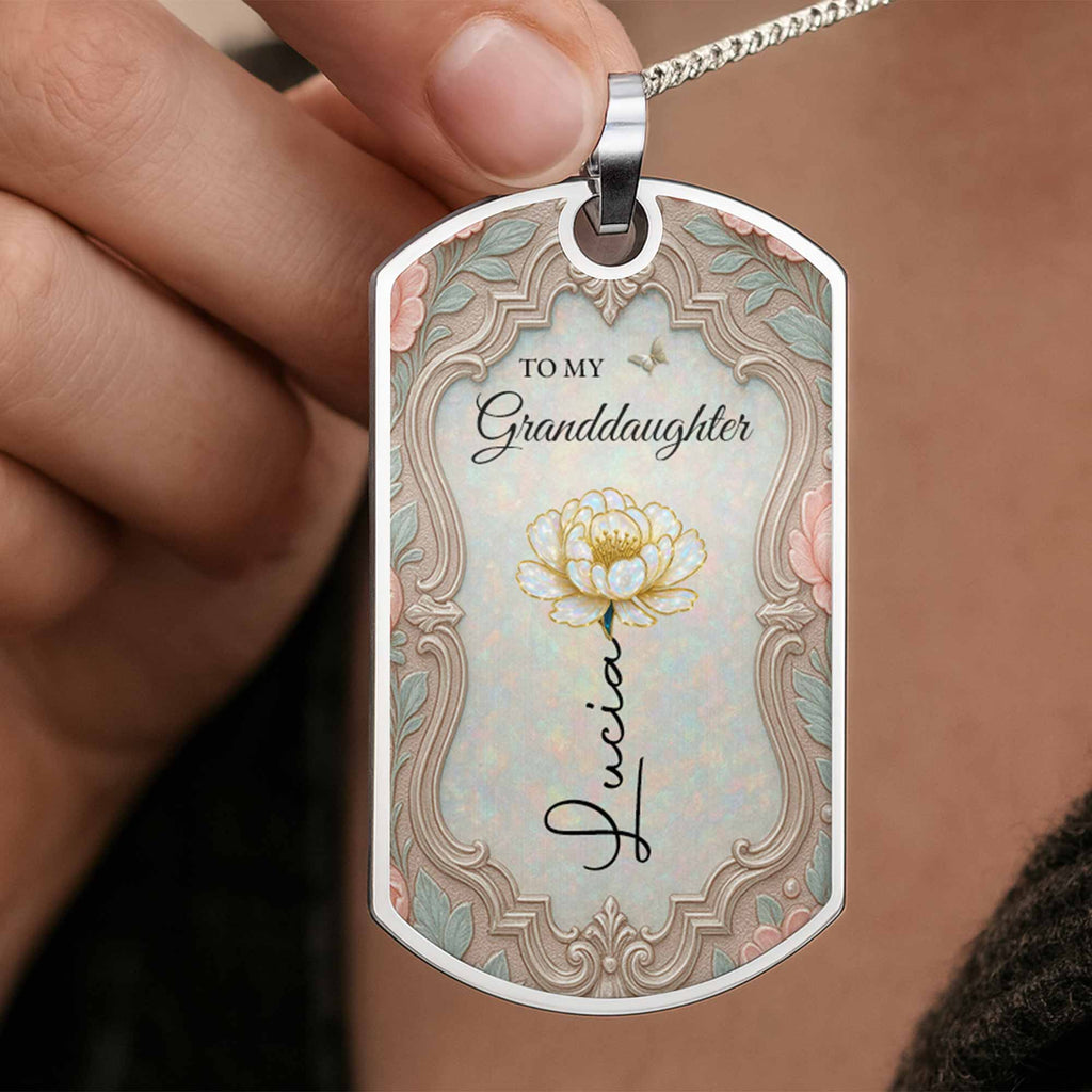To My Granddaughter Flower Necklace, Dog Tag Necklace, Gift For Her - 3