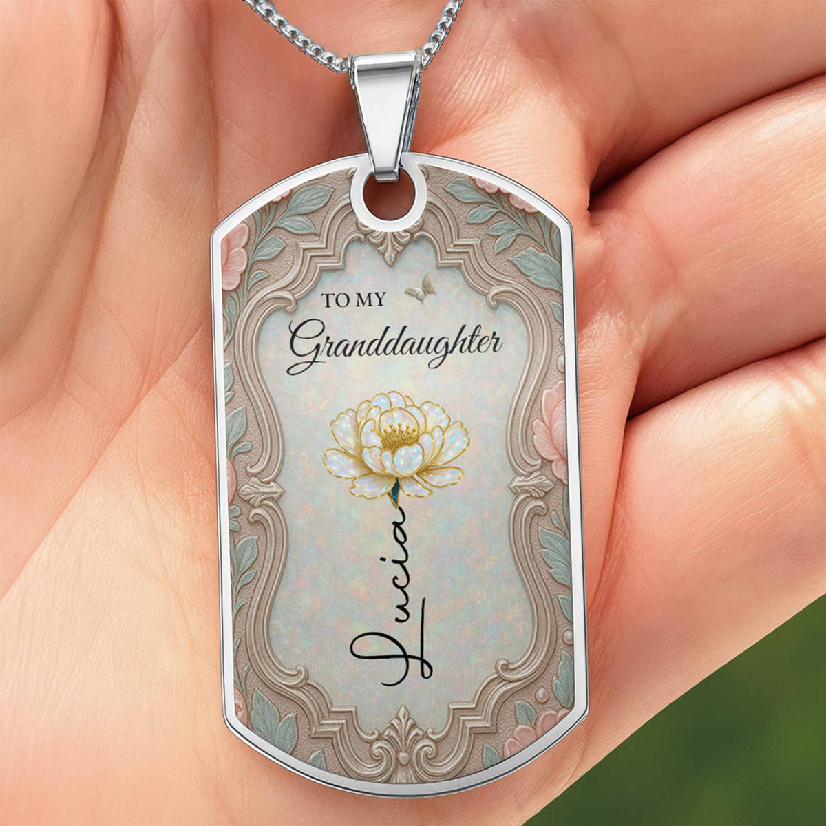 To My Granddaughter Flower Necklace, Dog Tag Necklace, Gift For Her - 5