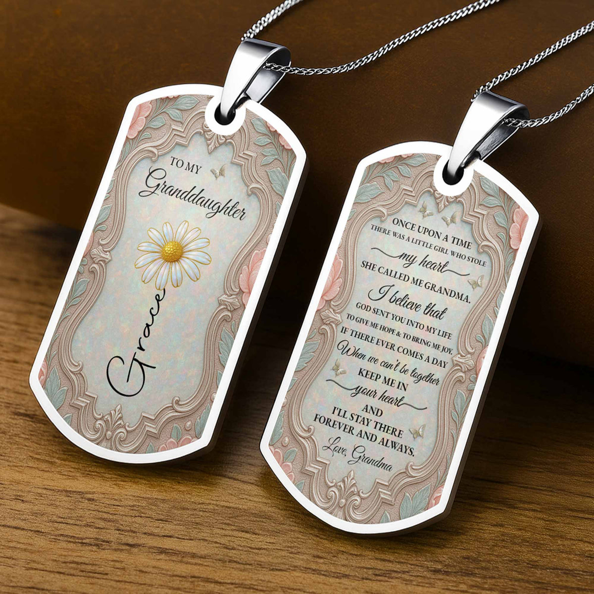 To My Granddaughter Flower Necklace, Dog Tag Necklace, Gift For Her - 2