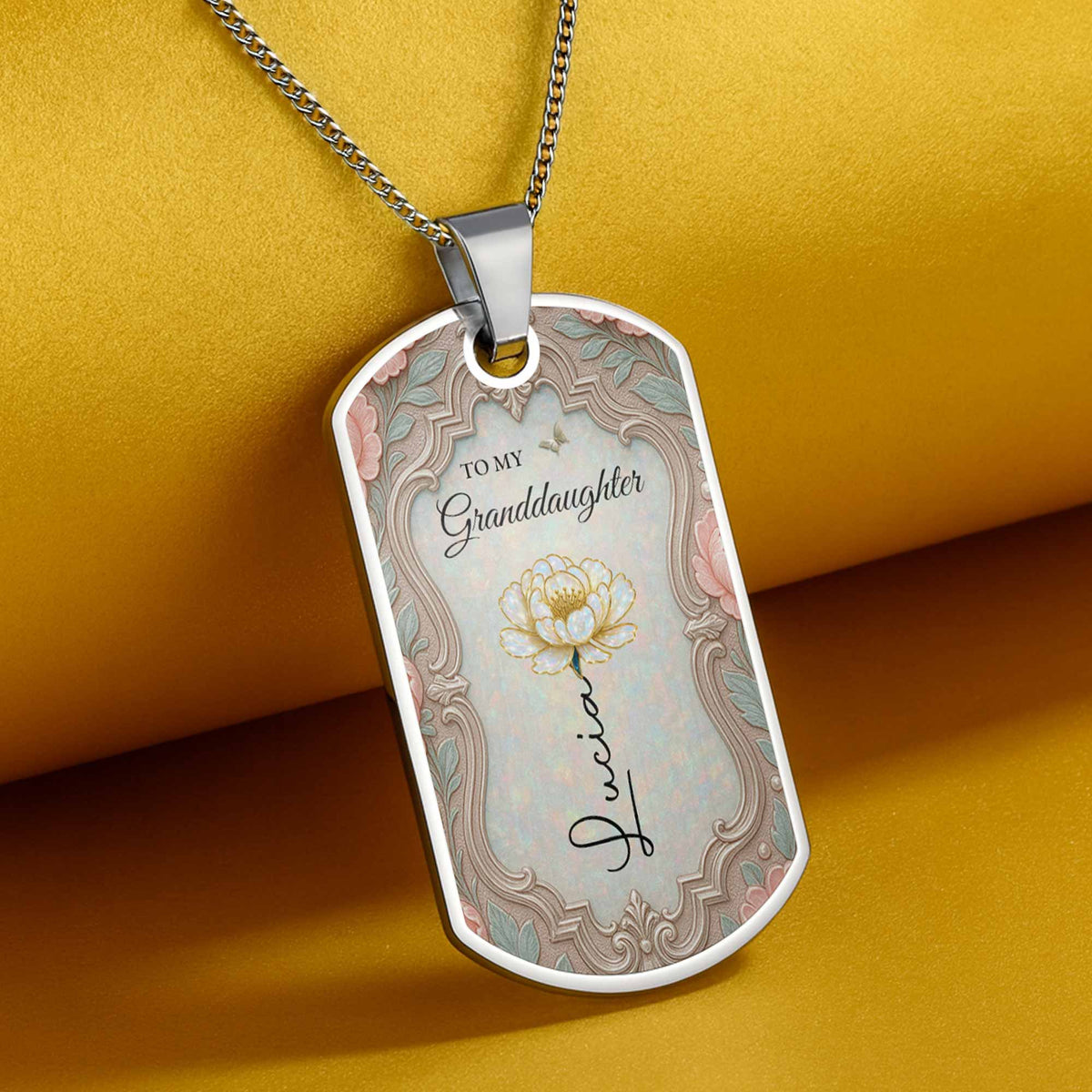 To My Granddaughter Flower Necklace, Dog Tag Necklace, Gift For Her - 7
