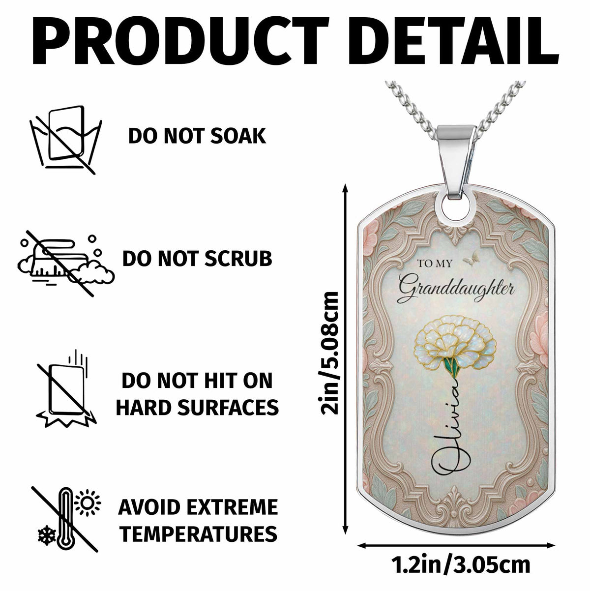 To My Granddaughter Flower Necklace, Dog Tag Necklace, Gift For Her - 8
