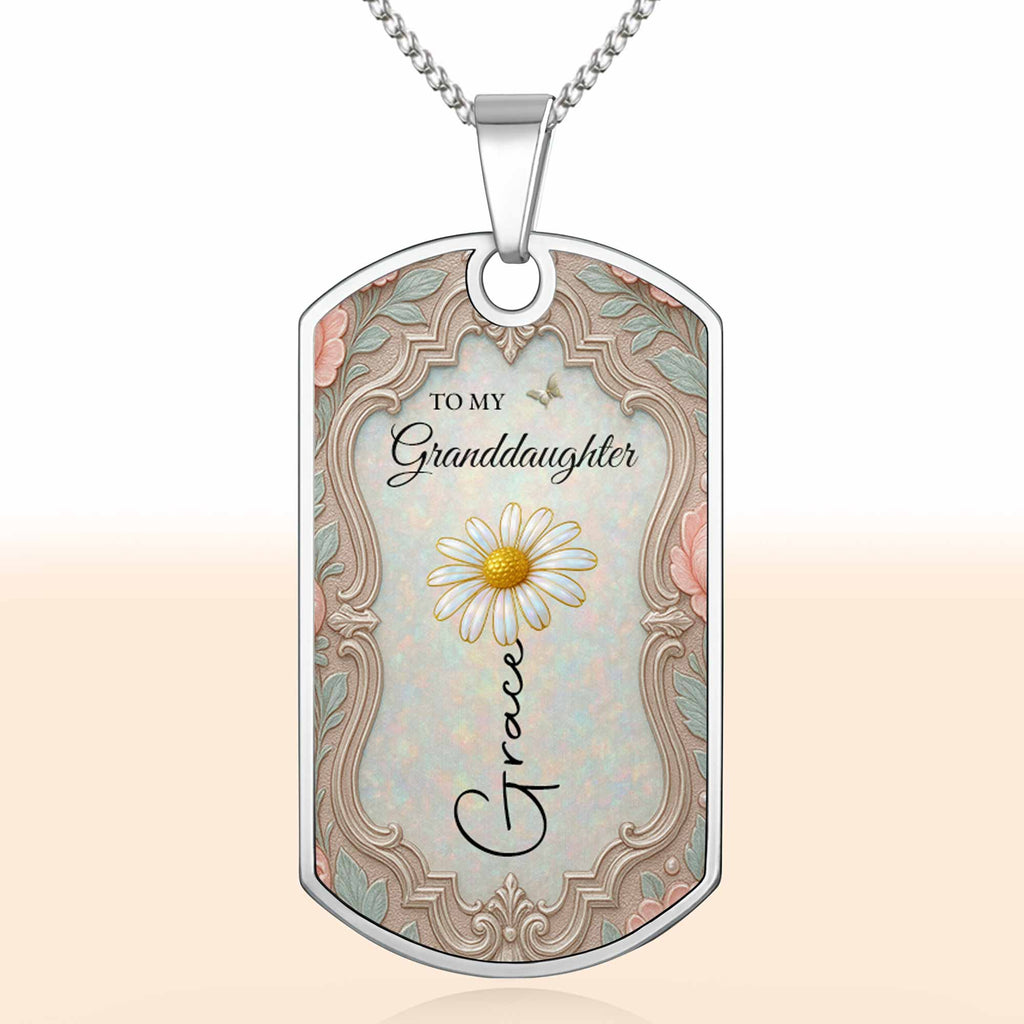 To My Granddaughter Flower Necklace, Dog Tag Necklace, Gift For Her - 10