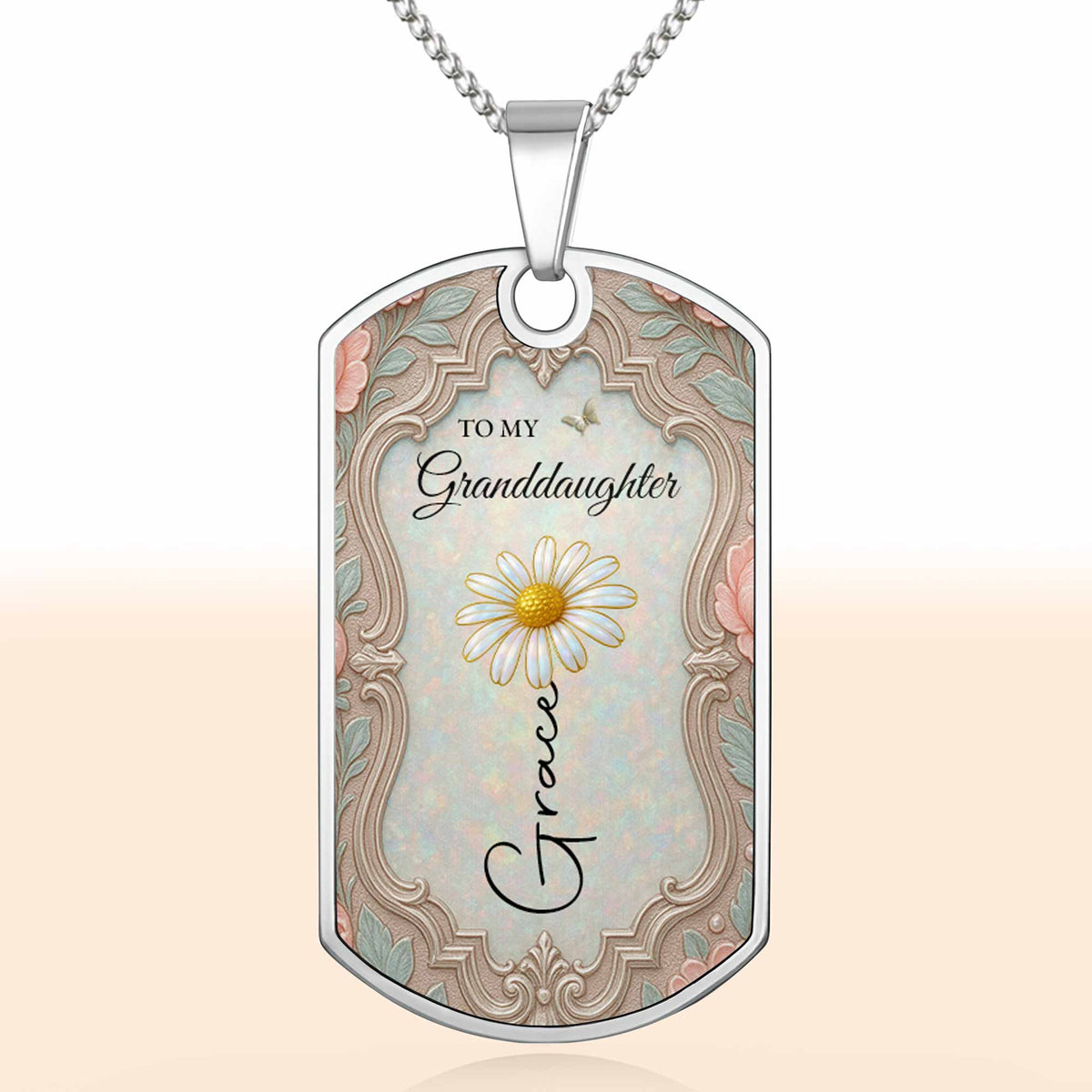 To My Granddaughter Flower Necklace, Dog Tag Necklace, Gift For Her - 10