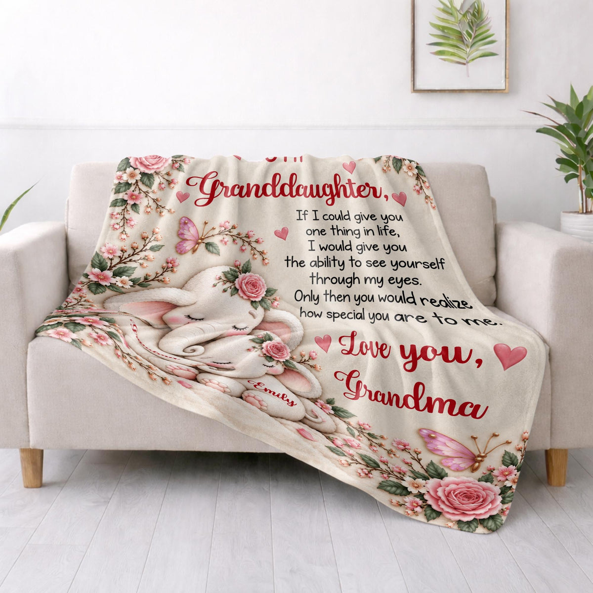 To My Granddaughter Elephant Blanket, Personalized Gift For Granddaughter - 4