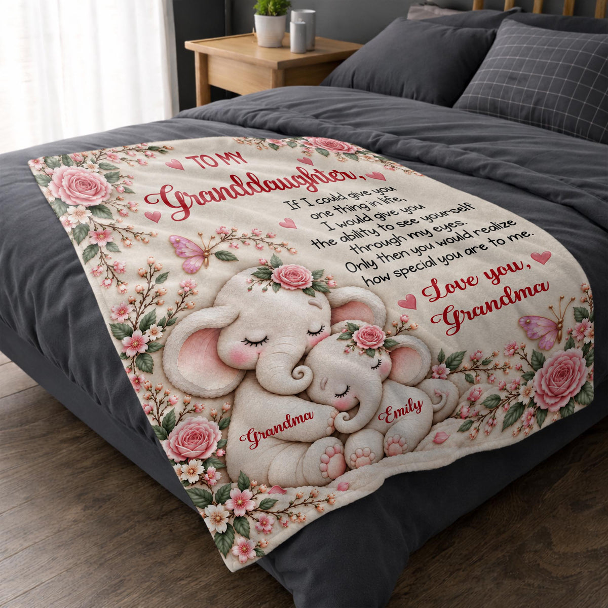To My Granddaughter Elephant Blanket, Personalized Gift For Granddaughter - 6
