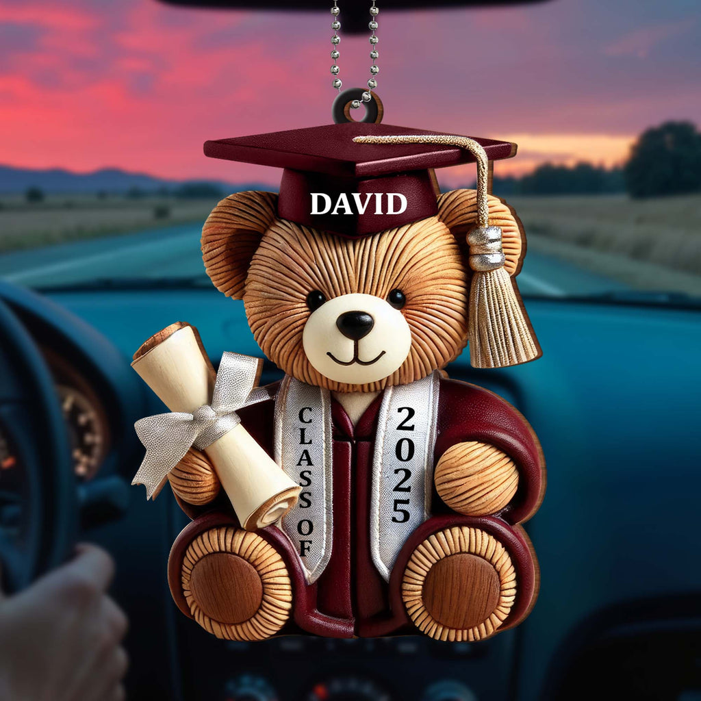 Graduation Wishes Teddy Bear - Personalized Custom Wood Ornament - Gift For Graduates - 1