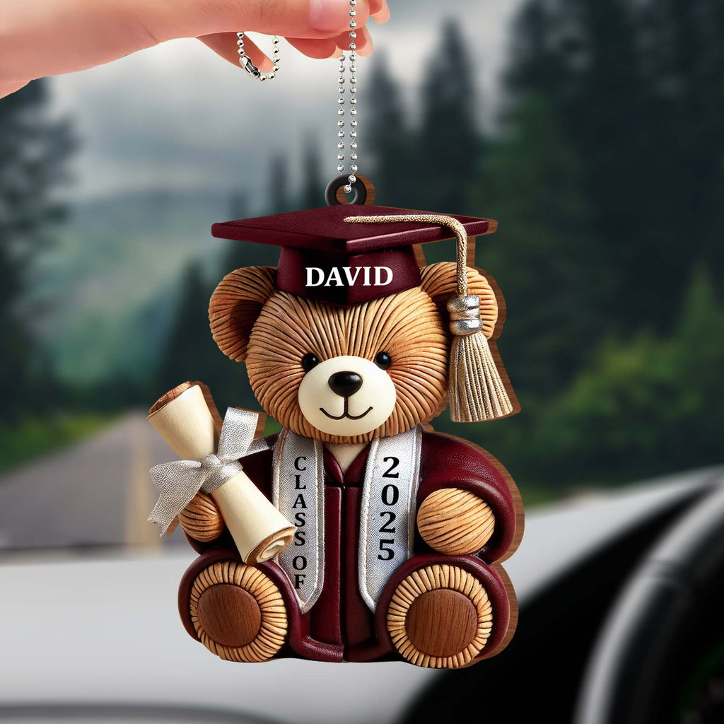 Graduation Wishes Teddy Bear - Personalized Custom Wood Ornament - Gift For Graduates - 5
