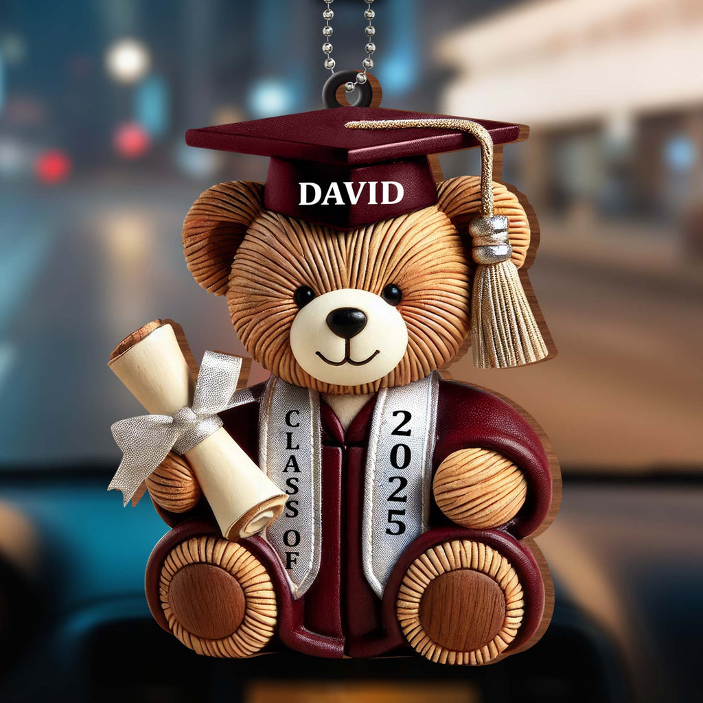 Graduation Wishes Teddy Bear - Personalized Custom Wood Ornament - Gift For Graduates - 6