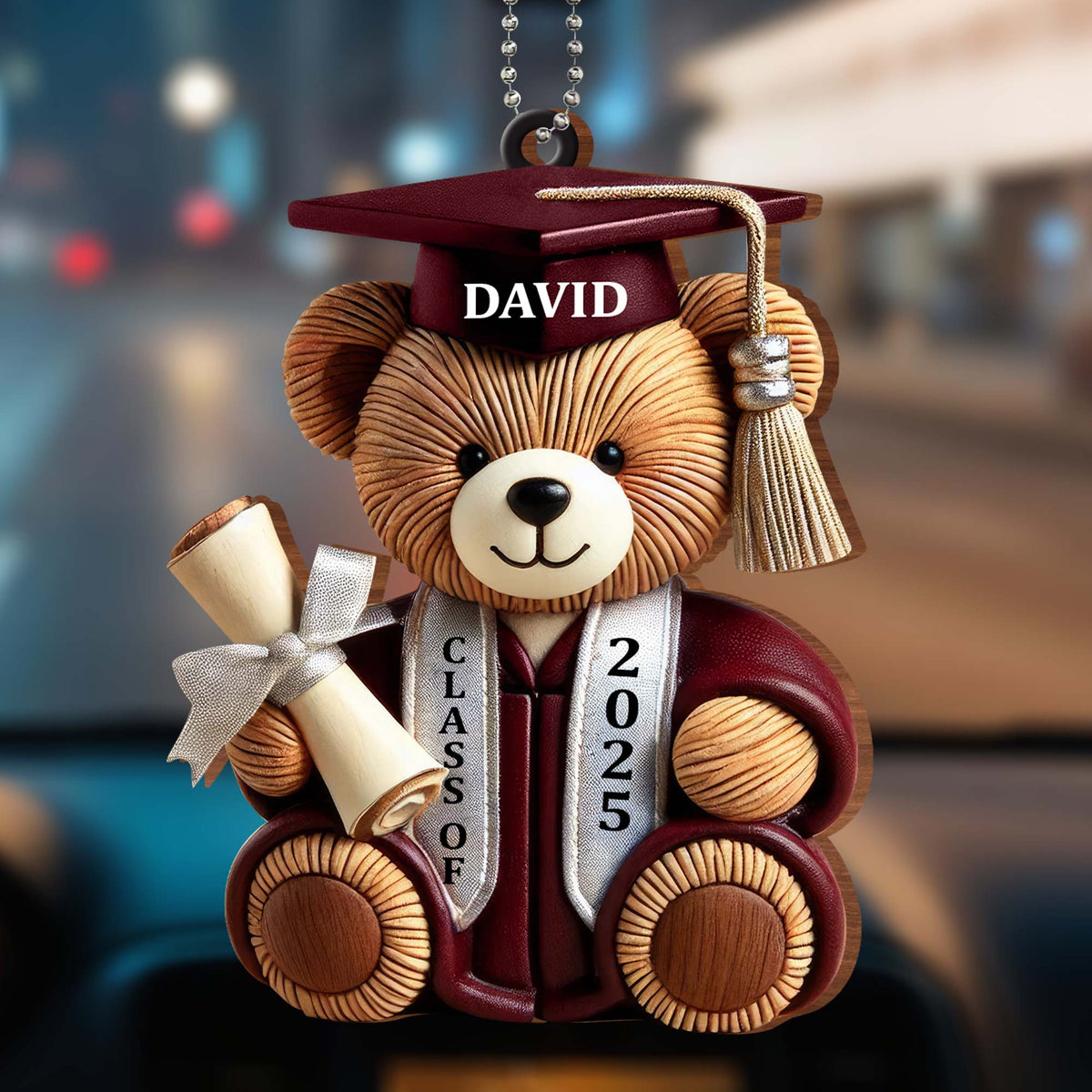 Graduation Wishes Teddy Bear - Personalized Custom Wood Ornament - Gift For Graduates - 6