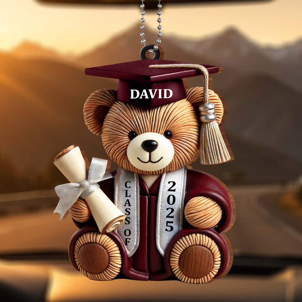 Graduation Wishes Teddy Bear - Personalized Custom Wood Ornament - Gift For Graduates - 7