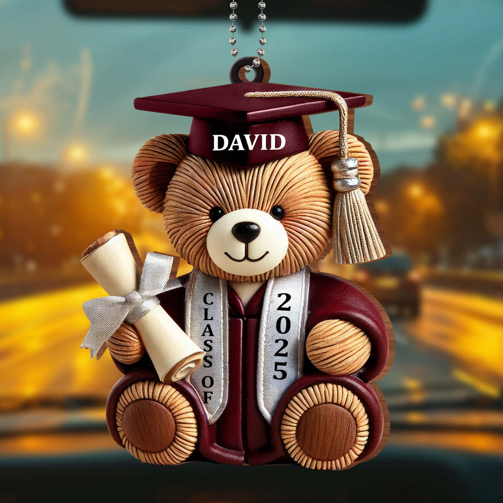 Graduation Wishes Teddy Bear - Personalized Custom Wood Ornament - Gift For Graduates - 8