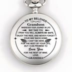 Personalized "To My Beloved Grandson" Silver Pocket Watch - Custom Engraved Quartz Watch with Chain - Graduation, Birthday Gift for Him - 10