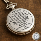 Personalized "To My Beloved Grandson" Silver Pocket Watch - Custom Engraved Quartz Watch with Chain - Graduation, Birthday Gift for Him - 1