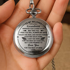 Personalized "To My Beloved Grandson" Silver Pocket Watch - Custom Engraved Quartz Watch with Chain - Graduation, Birthday Gift for Him - 3